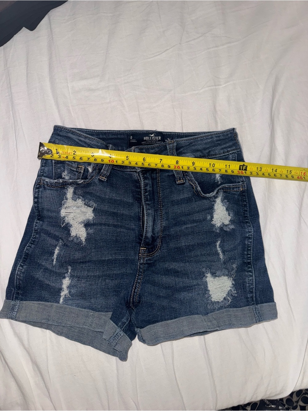Hollister Dark Blue Distressed High-Rise Denim Shorts